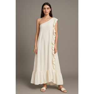 Free People FP Beach Elisa Dress Womens Small White One Shoulder Maxi Resortwear